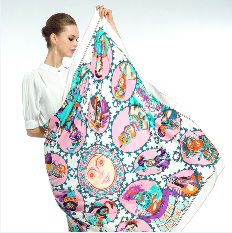 lang Seidentuch Halstuch Rundschal 130cm Schlauchschal Poncho Damen Blumen N26