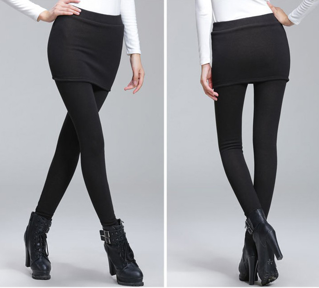 2 in 1 Leggings mit Rock Stretch Damen schwarz Push Up Hose Baumwolle